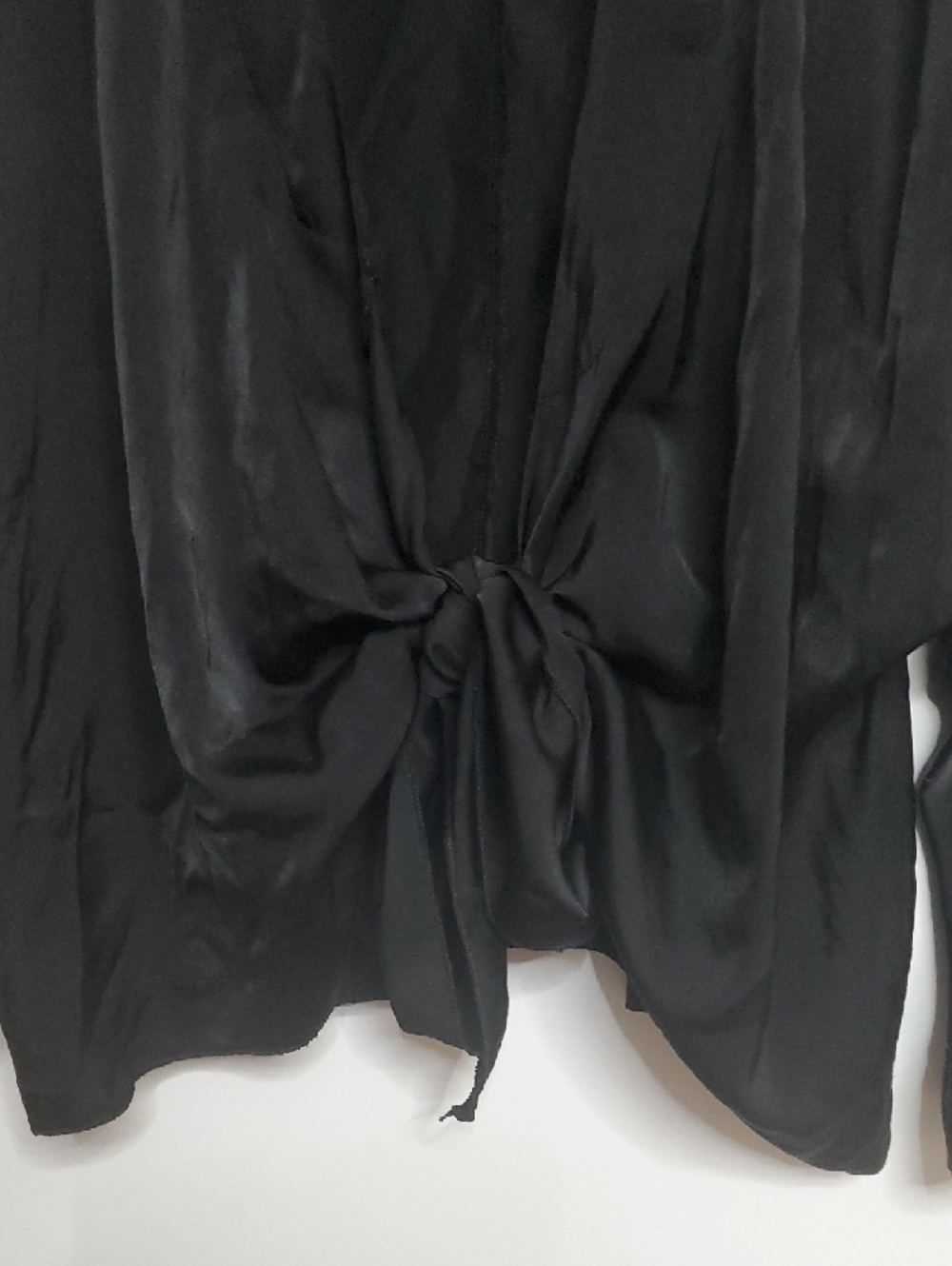 Silk Black Tie-Front Open Cardigan - Picture 2 of 8